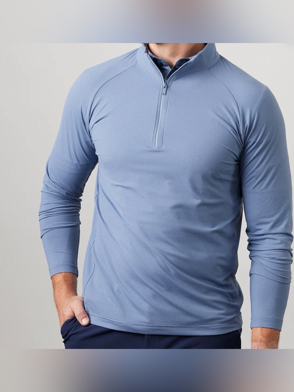 Asher PERFORMANCE‎ QUARTER-ZIP Large Flint Steel Blue moisture wicking golf prep